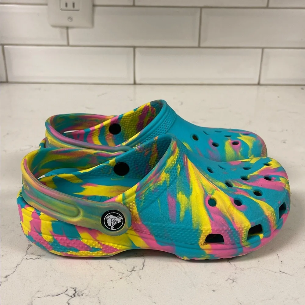 Crocs Classic Marbled Kids Clogs (207464) - Digital Aqua/Multi Size 2 Junior